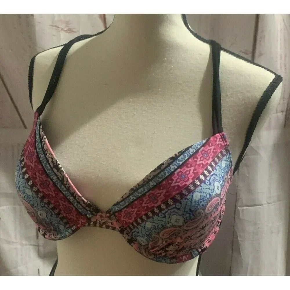 Arizona Bikini Top Padded Bra Size XL Multicolor Spaghetti Straps Racerback